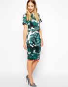 Warehouse Enlarged Floral Bonded Pencil Co-ord Skirt - Green