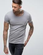 Asos Muscle Fit Scoop Neck T-shirt In Gray - Gray