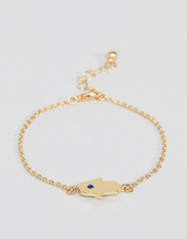 Asos Stone Detail Hamsa Hand Charm Bracelet - Gold