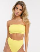 Asos Design Mix And Match Crinkle Bandeau Bikini Top In Yellow