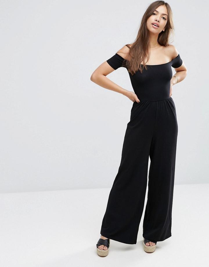 Asos Halloween Bardot Jersey Jumpsuit With Wide Leg - Black