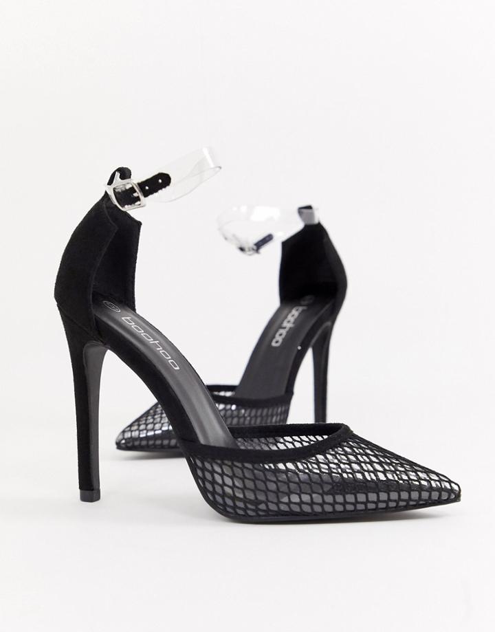 Boohoo Mesh Heeled Pumps In Black - Black