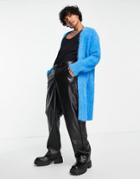 Asos Design Fluffy Knit Longline Cardigan In Electric Blue-blues