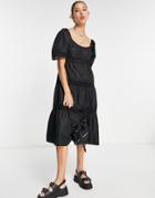 Emory Park Midi Smock Dress With Tiered Broderie Trim Skirt-black