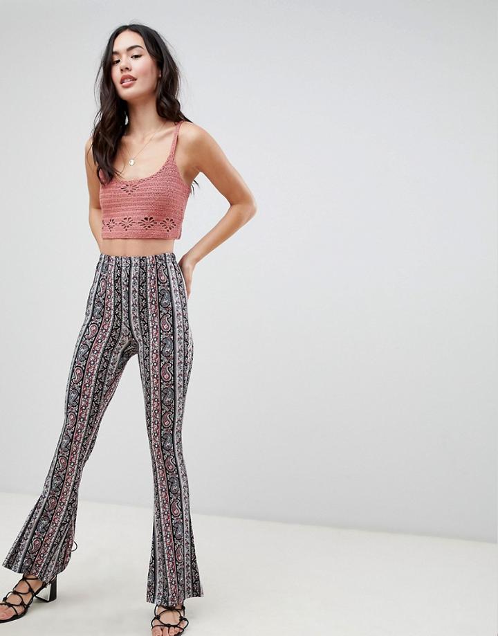 Brave Soul Jerri Flared Festival Pants In Paisley Print - Red