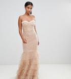 Jarlo Petite Glitter Star Tulle Maxi Dress With Basque Top And Ruffle Hem In Nude - Pink