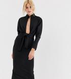 Asos Design Tall Long Sleeve Wrap Shirt Midi Dress-black