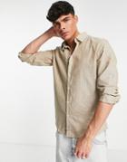 Selected Homme Organic Cotton Blend Slim Fit Linen Shirt In Beige-neutral