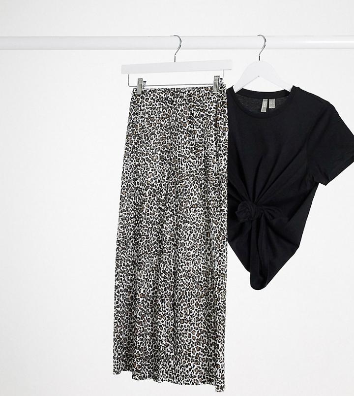 Asos Design Petite Plisse Culotte In Mono Animal Print-multi