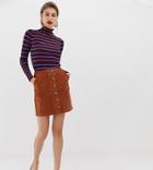 Warehouse A-line Cord Skirt With Button Through In Rust - Brown