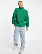 Asos Design Oversized Fisherman Rib Roll Neck Sweater In Bottle Green