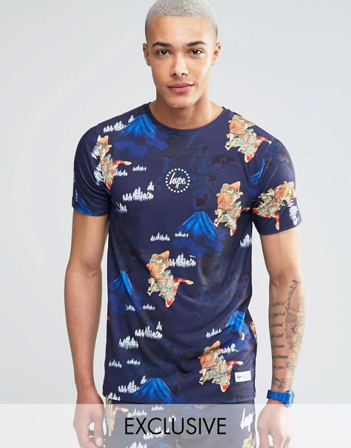 Hype T-shirt In Mountain Print - Navy