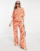Unique 21 Beach Shirt And Wide Leg Pants In Peach-orange