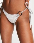 Candypants Ring Tie Side Bikini Bottom In Sliver Velvet-silver