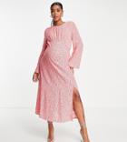 Nobody's Child Maternity Fluted Sleeve Tea Dress In Pink Squiggle Print