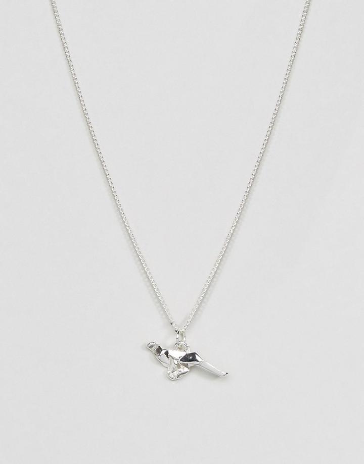 Asos Necklace In Silver With Cheetah Pendant - Silver