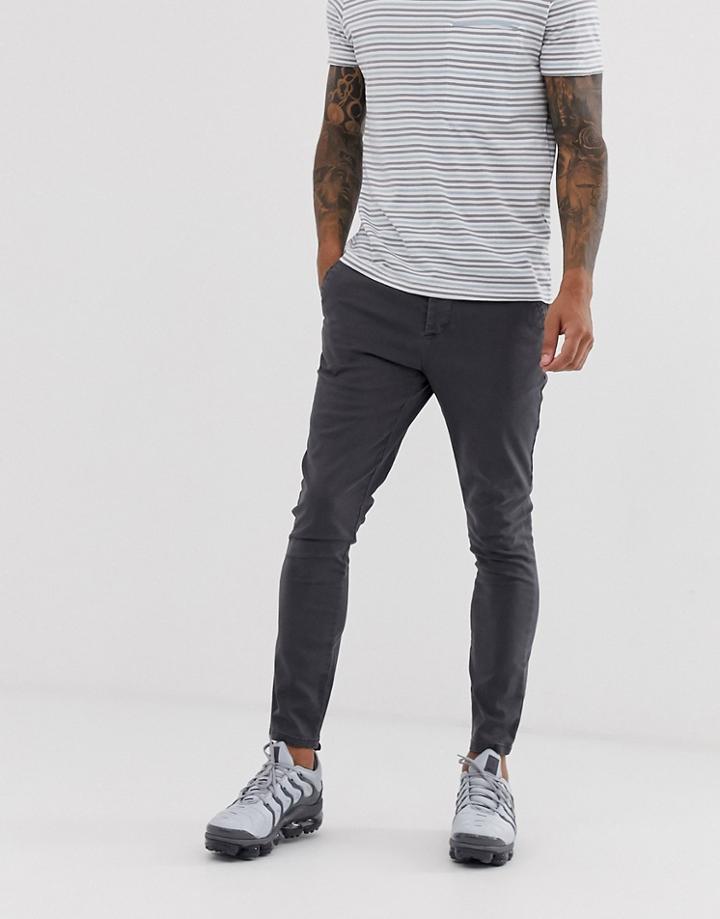 Asos Design Super Skinny Ankle Grazer Chinos In Washed Black