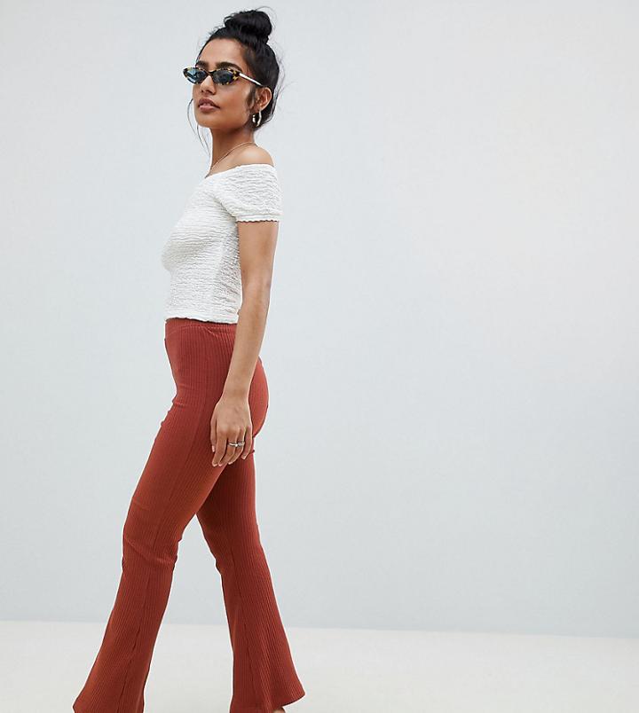 Asos Design Petite Flare Leggings In Rib - Brown