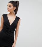 Flounce London Wrap Front Bodycon Mini Dress With Double Splits-black