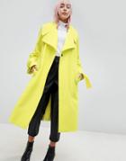 Asos Chartreuse Belted Coat - Green