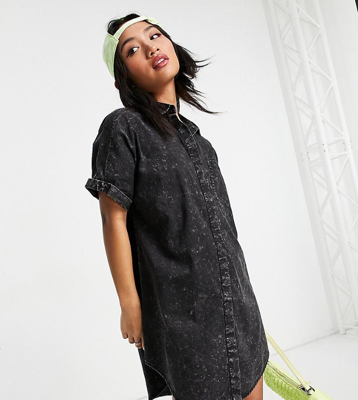 Noisy May Petite Shirt Dress In Washed Black-grey