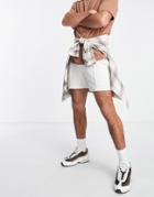 Asos Design Slim Pique Shorts In Off White-gray