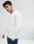 Abercrombie & Fitch Preppy Cable Knit Sweater Moose Logo In Cream - Cream