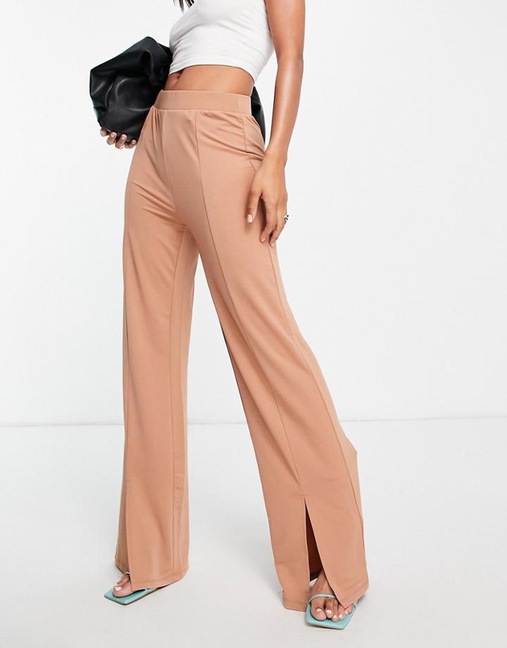 Vero Moda Split Hem Pants In Beige-brown