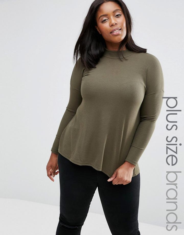 New Look Plus Rib Long Sleeve Top - Green