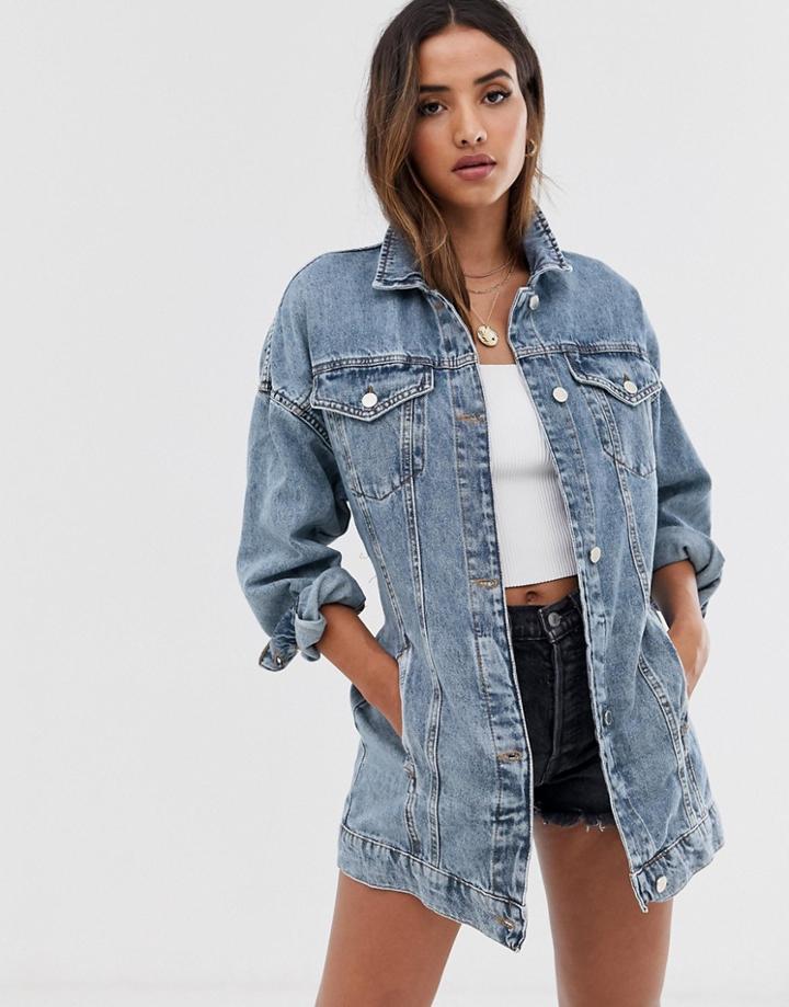 Stradivarius Denim Jacket With Belt In Blue - Blue