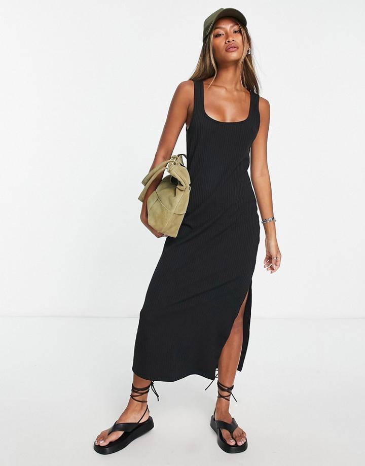Topshop Jersey Rib Column Midi Dress In Black