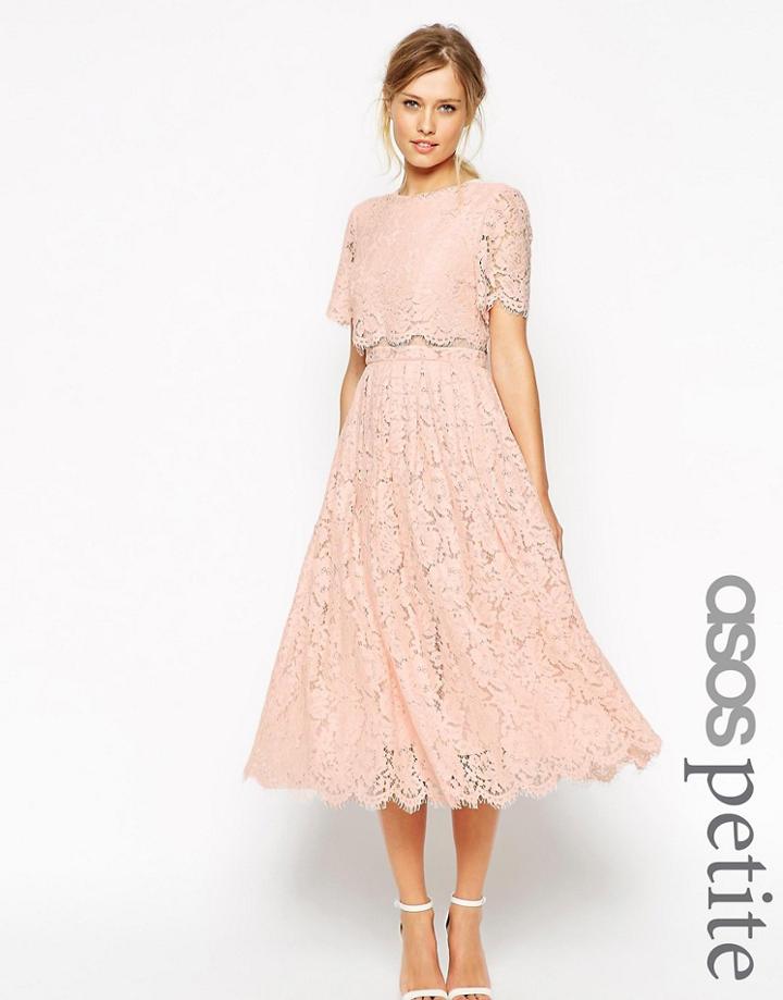 Asos Petite Salon Lace Crop Top Midi Prom Dress - Pink
