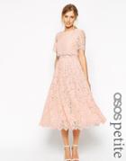 Asos Petite Salon Lace Crop Top Midi Prom Dress - Pink
