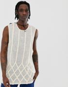 Asos Design Festival Relaxed Sleeveless T-shirt With Dropped Armhole In Textured Fabric With Tape Detail-white
