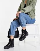 River Island Fleece Lined Flat Hiker Boot In Black