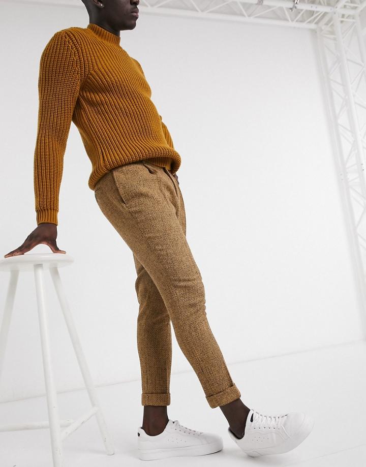 Asos Design Tapered Wool Mix Smart Pants In Camel-neutral