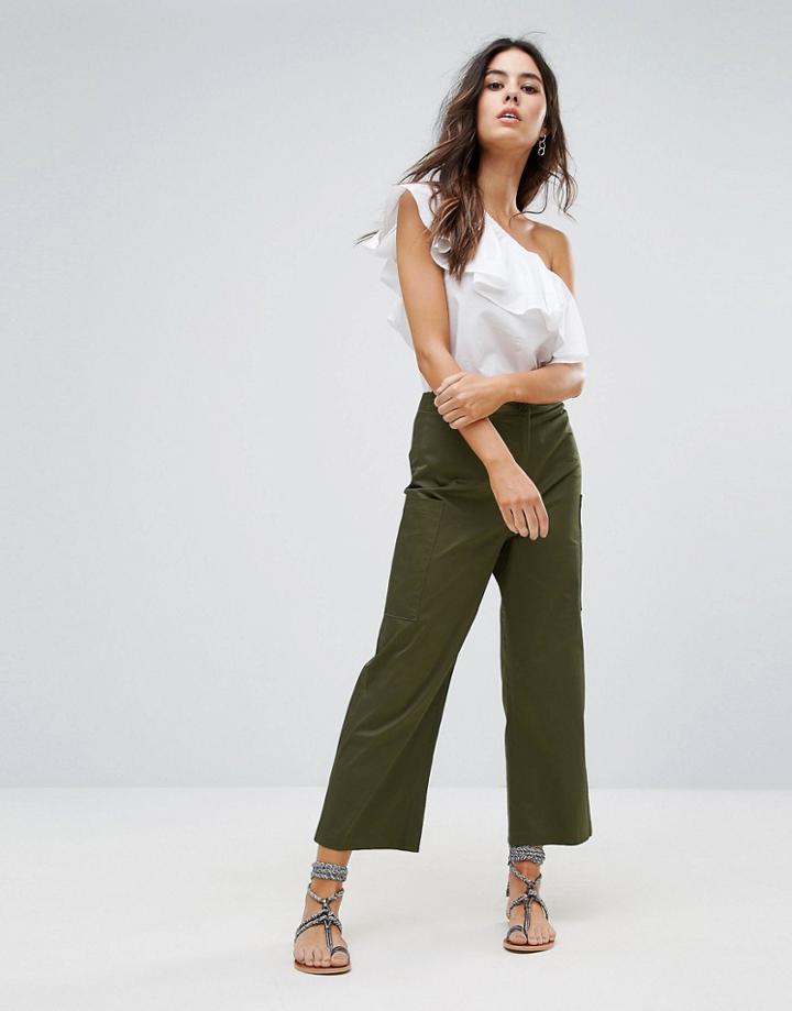 Warehouse Cropped Wide Leg Pants - Green