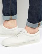 Asos Lace Up Sneakers In Stone Canvas With Rubber Toe Detail - Stone