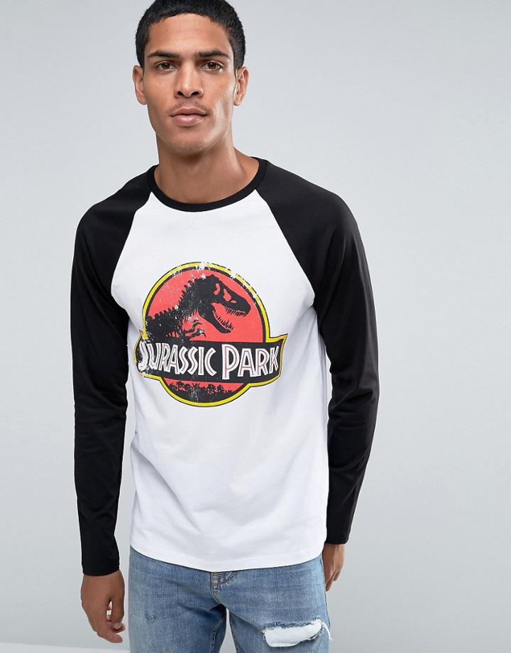 Asos Jurassic Park Long Sleeve Raglan T-shirt - White