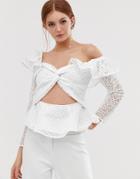 Asos Design Asymmetric Top In Structured Broderie - White