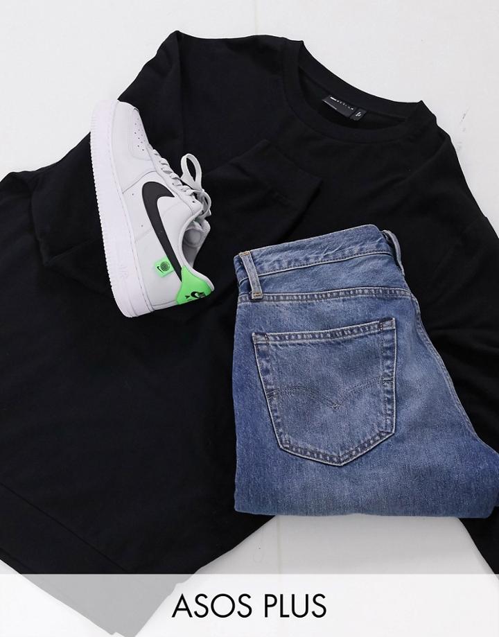 Asos Design Plus Lightweight Sweatshirt In Black