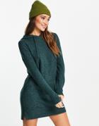 Vero Moda Knitted Hoodie Dress In Dark Green