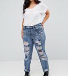 Alice & You Boyfriend Jeans With Distressing And Gem Embellishment - Blue