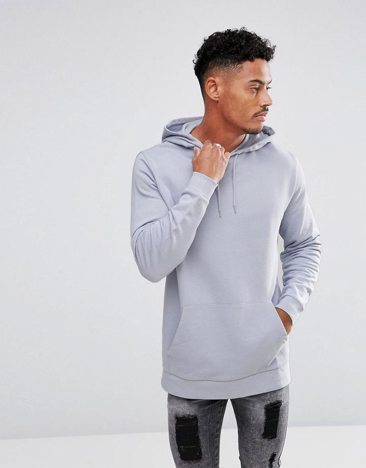 Asos Longline Hoodie In Light Gray - Gray