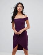 Ax Paris Bardot Wrap Front Midi Dress - Purple