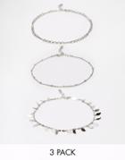 Asos Pack Of 3 Fine Chain Anklet - Rhodium
