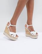 New Look Leather Look Cork And Espadrille Wedge - White