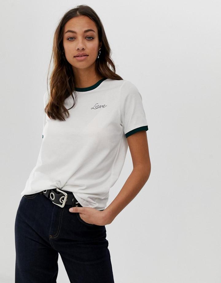 Vero Moda Love Embroidered T-shirt - White