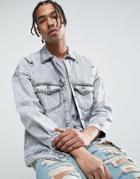 Sixth June Oversized Denim Jacket In Acid Wash With Distressing - Gray
