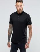 Asos Muscle Fit Ribbed Polo Shirt With Roll Sleeve In Black - Black